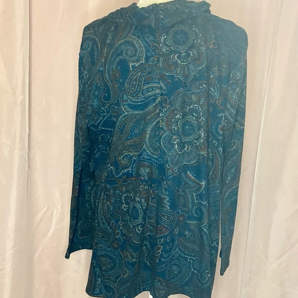 CHICOāS COWL NECK KERCHIEF HIGH LOW HEM LONG SLEEVEā PAISLEY KNIT TOP BB153 - Picture 6 of 9